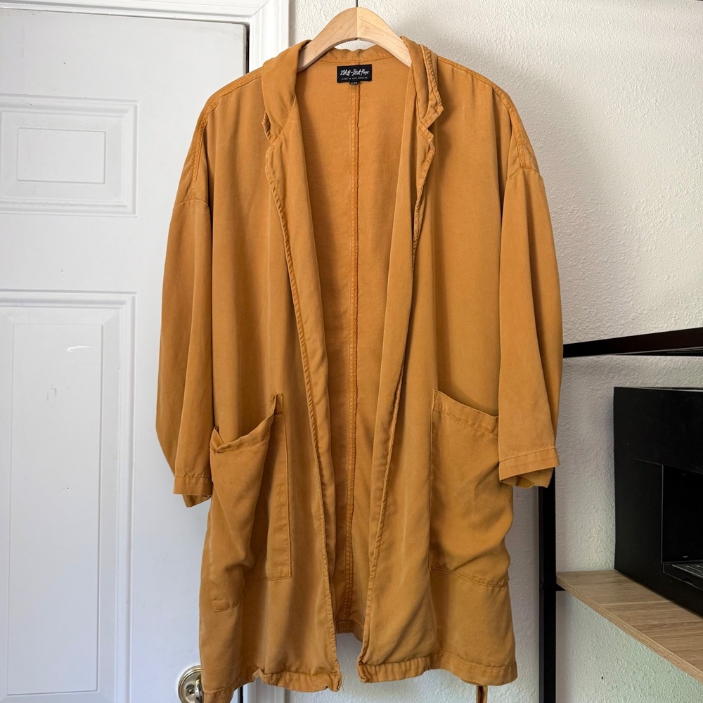 BACK BEAT CO. Mustard yellow lyocell tencel belted kimono robe jacket